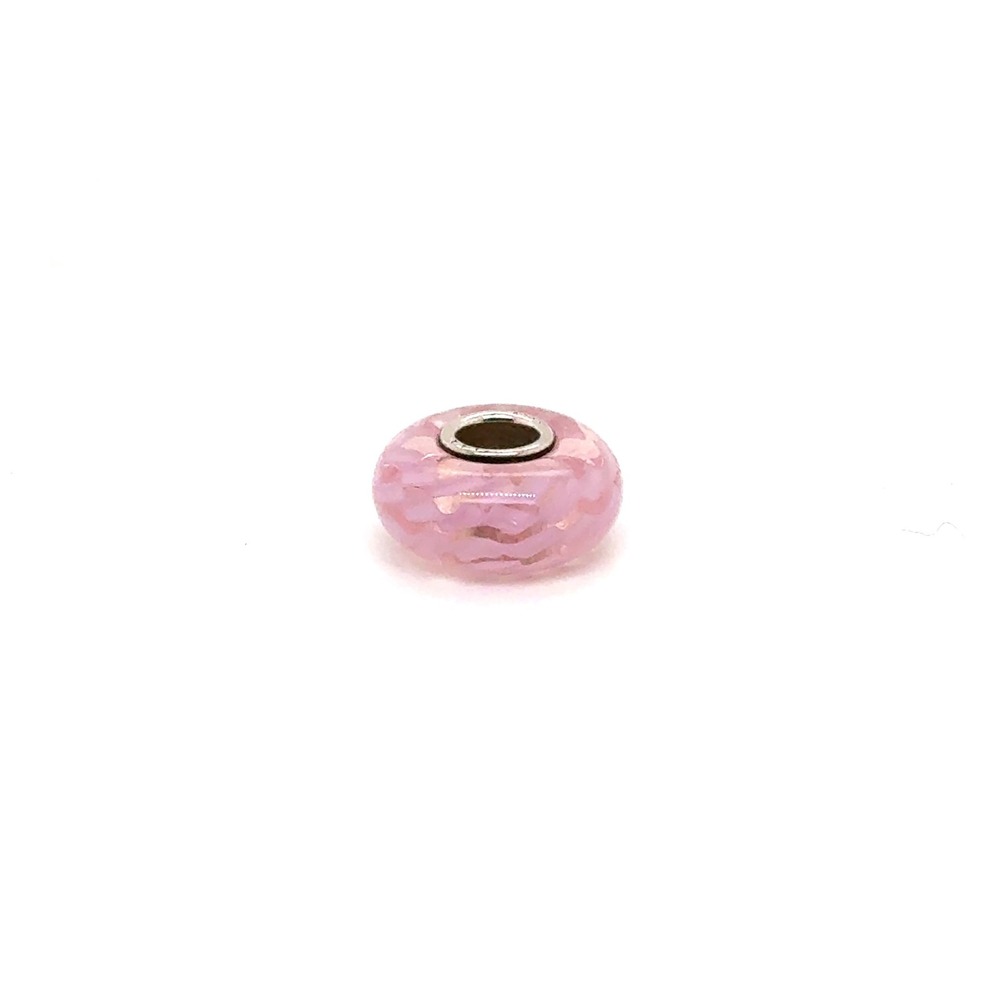 Trollbeads Pink Faceted Glass Charm Zig Zag Pattern Sterling Silver Core